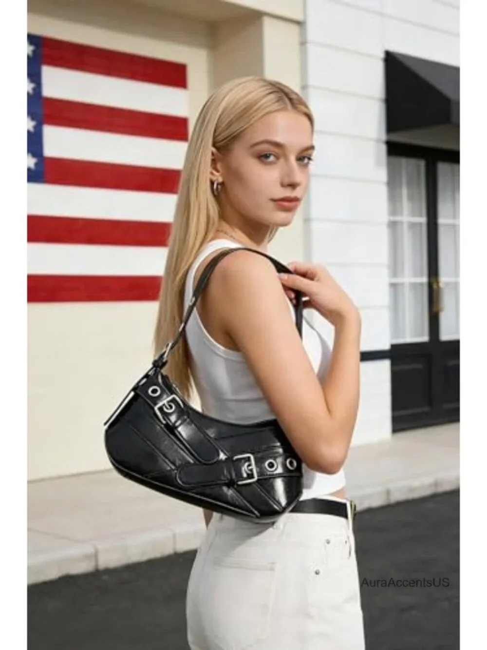 Y2K Punk Hobo Shoulder Bag Women Vegan Leather Handbag